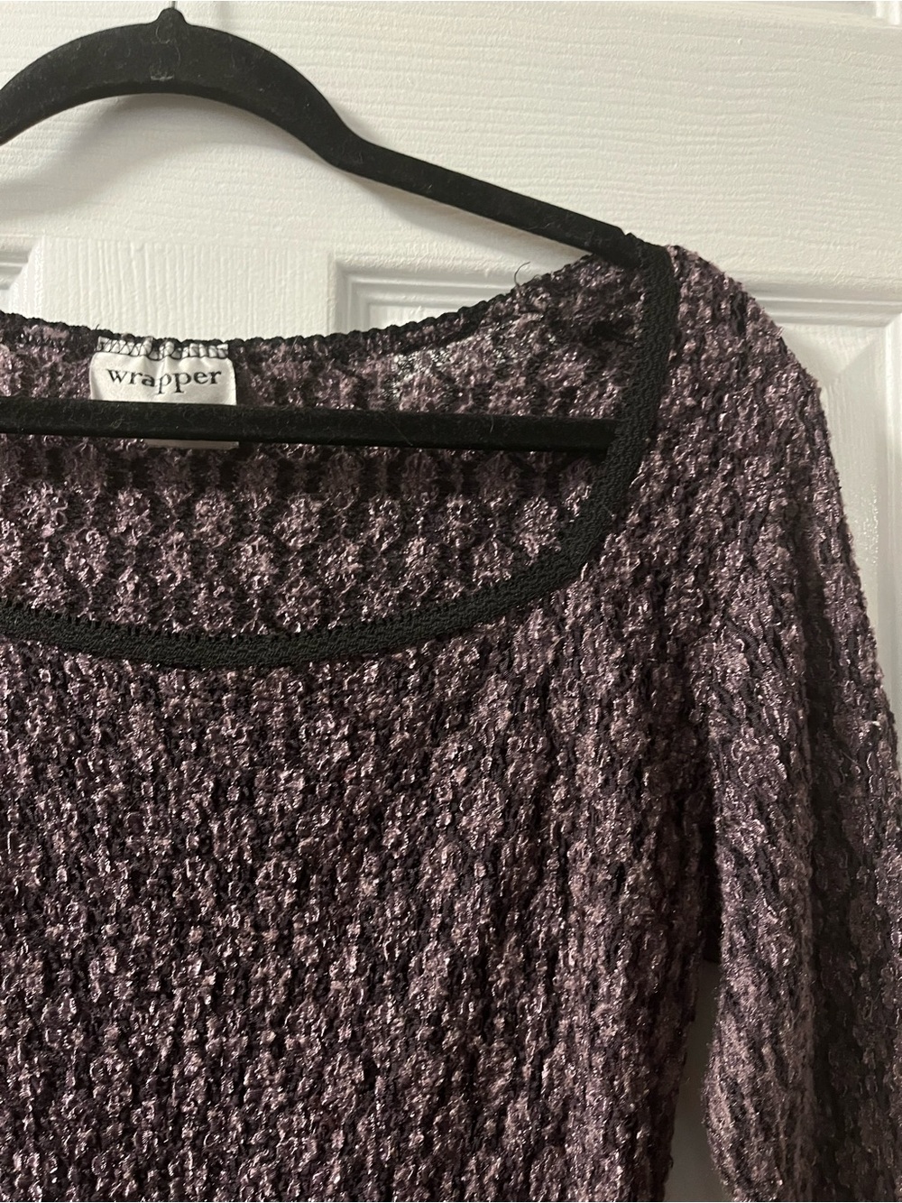 Wrapper Purple Textured Scoop Neck Sweater with Black Trim